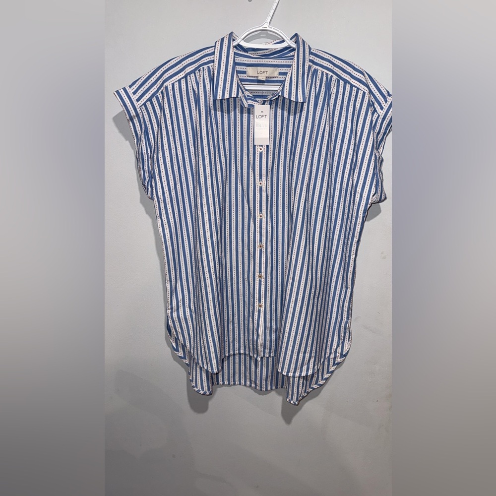LOFT White and Blue Striped Button Down Shirt - Picture 5 of 15